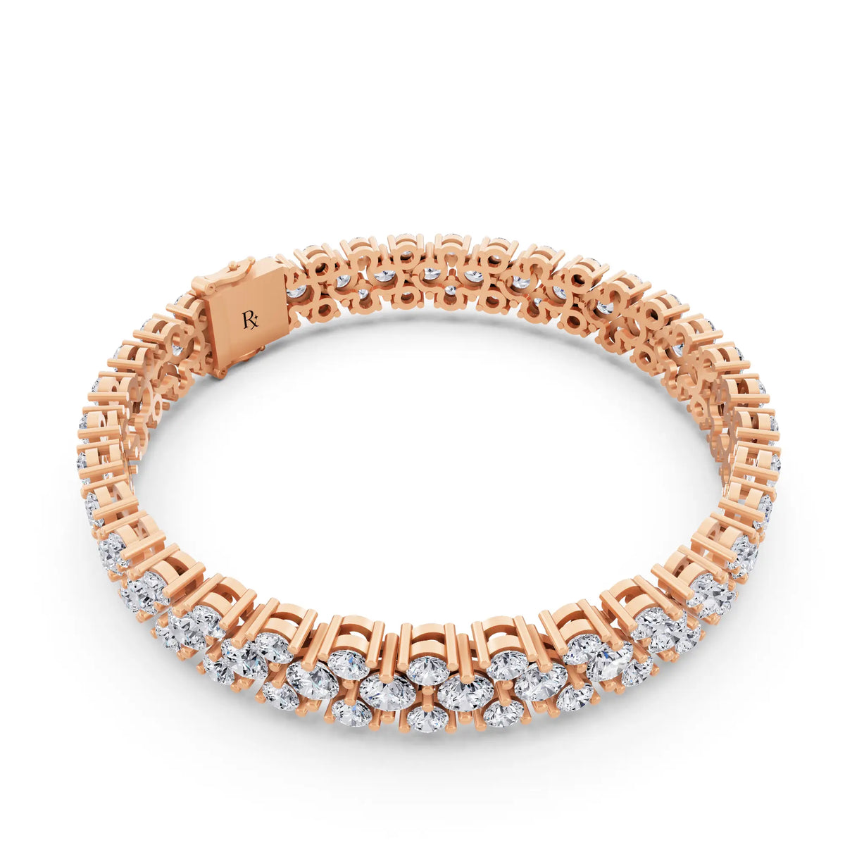 14K Rose Gold Multi Row Round Cut Diamond Tennis Bracelet - Left