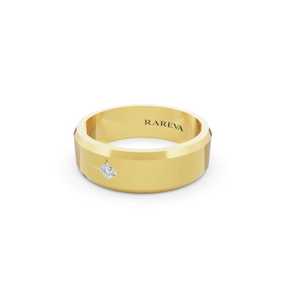 14K Yellow Gold Men's Princess Cut Diamond Star Set Bevel Band - 6mm - Close up