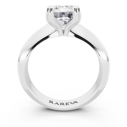 14 KT White Gold Radiant Cut Diamond Solitaire Ring with Knife Edge Band - through finger