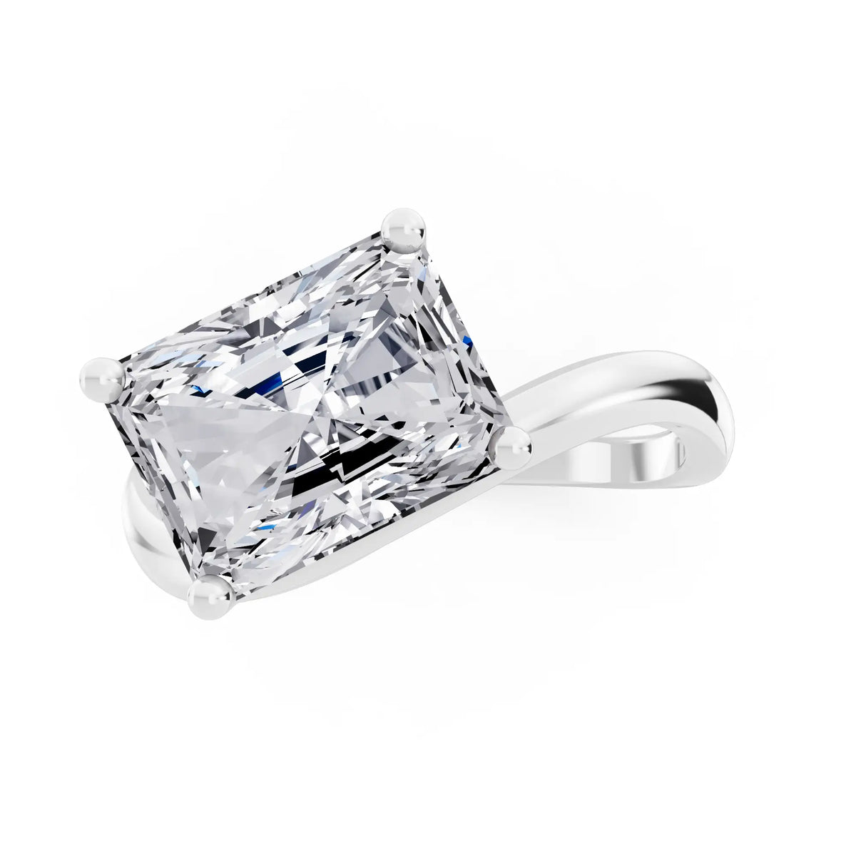 14 KT White Gold Radiant Cut Diamond Solitaire Ring with Bypass Band - Top down