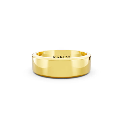 14K Yellow Gold Men's Flat Wedding Band - 6mm - Front