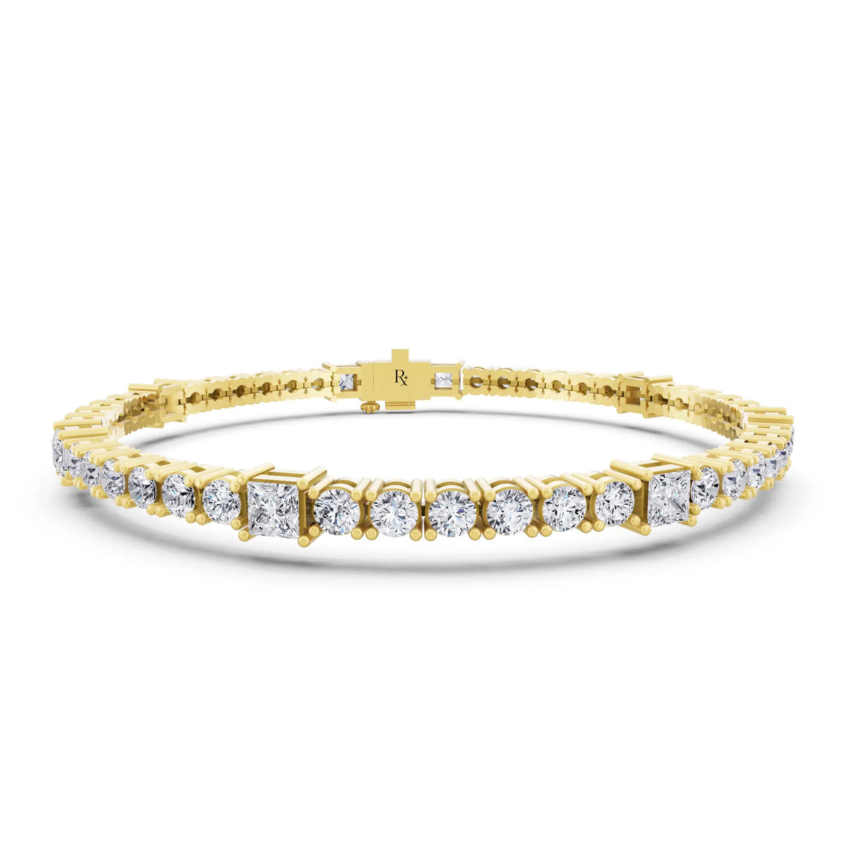 10K Yellow Gold Round and Princess Cut Diamond Tennis Bracelet - Main