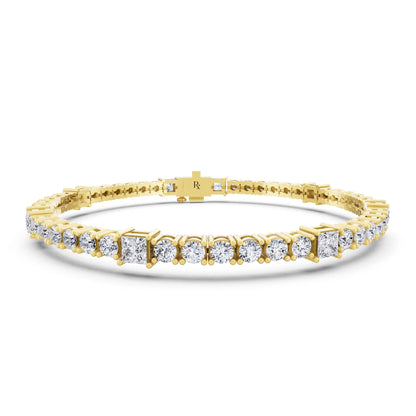 10K Yellow Gold Round and Princess Cut Diamond Tennis Bracelet - Main