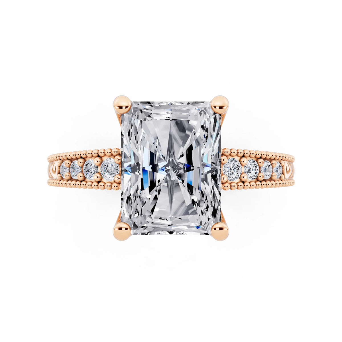 18 KT Rose Gold Radiant Cut Diamond Vintage - top angle