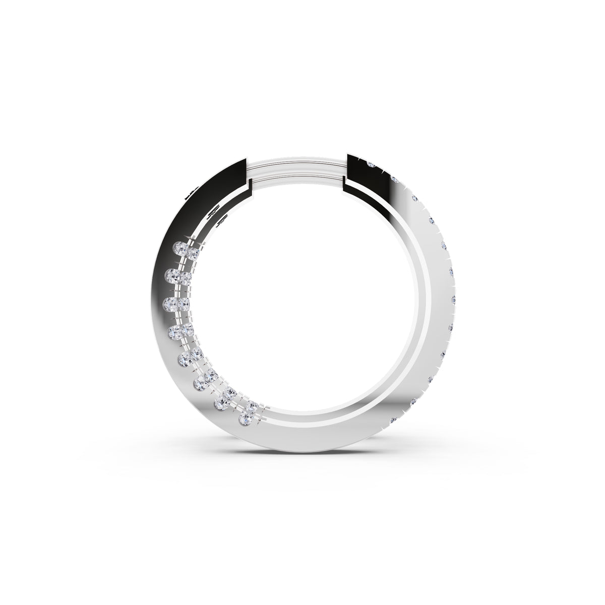 Silver Round Diamond Hoop Earrings - side