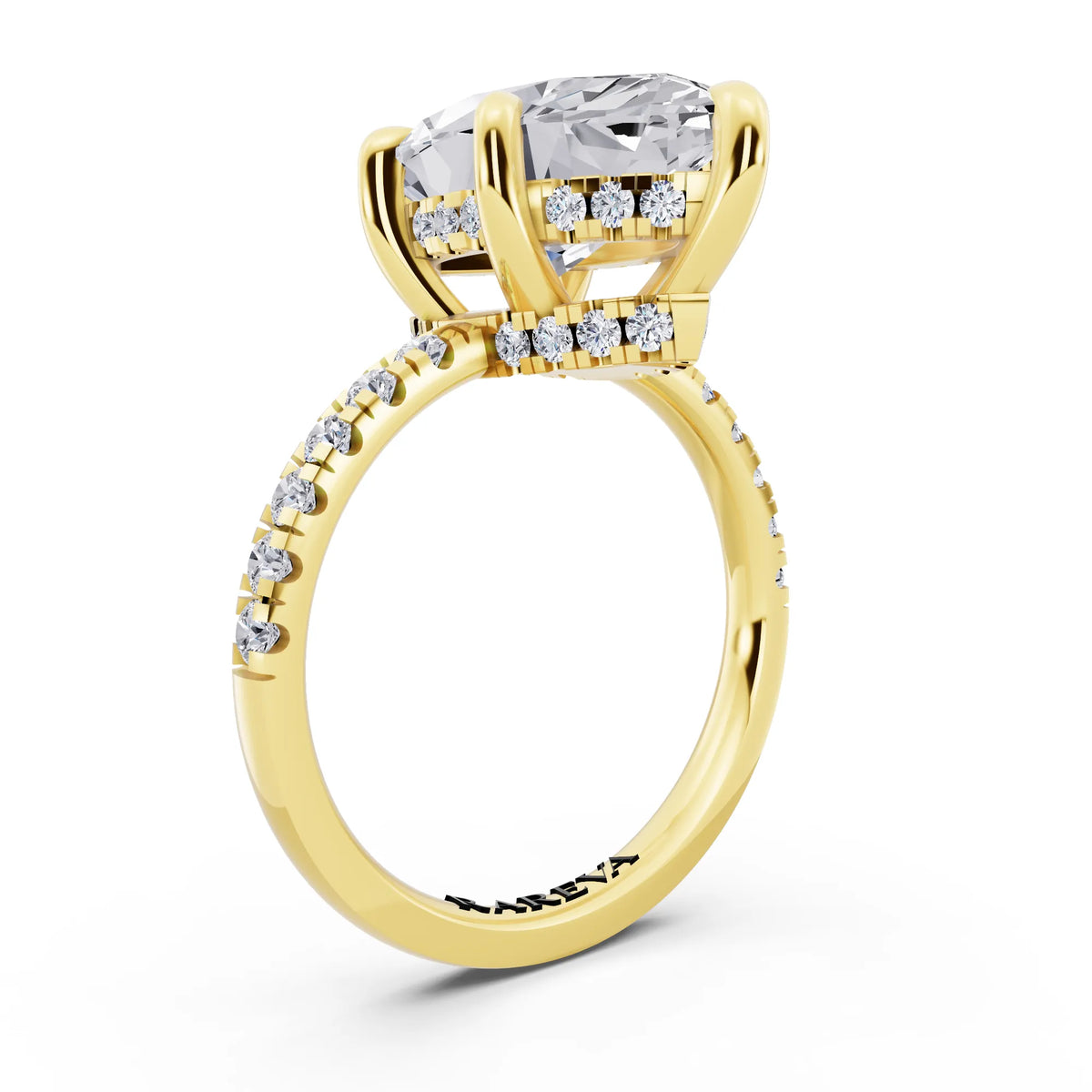 18 KT Yellow Gold Marquise Cut Diamond Hidden Halo Tiger Prong Pave Band Ring - top view