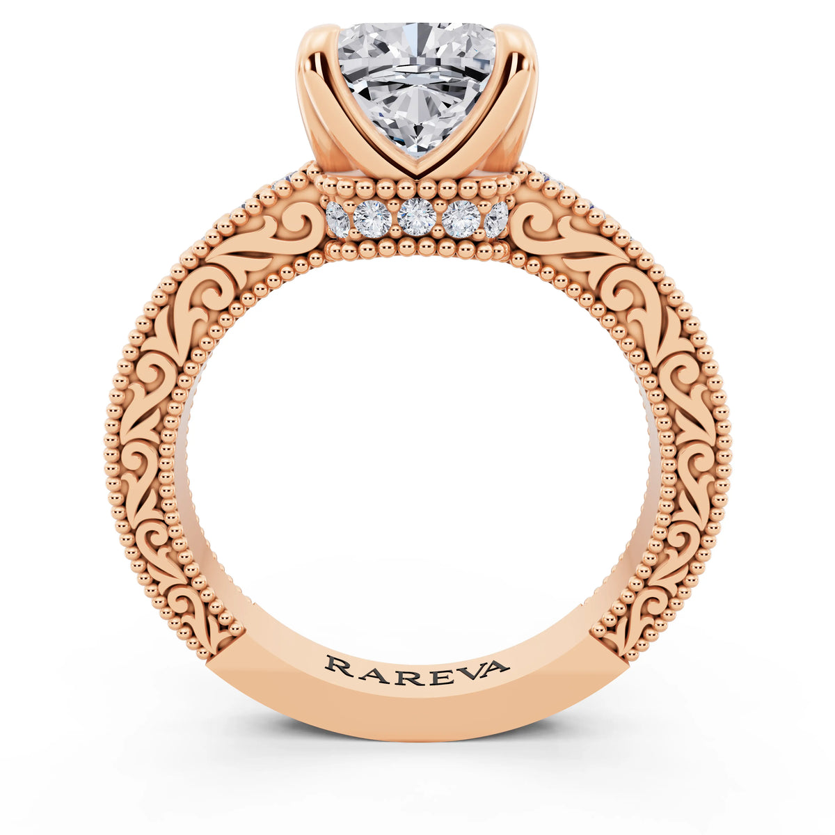14 KT Rose Gold Cushion Cut Diamond Vintage - through finger