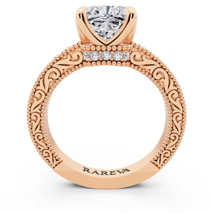 14 KT Rose Gold Cushion Cut Diamond Vintage - through finger