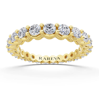 14K Yellow Gold Round Cut Diamond Unity Prong Eternity Band - 2.5mm - Front