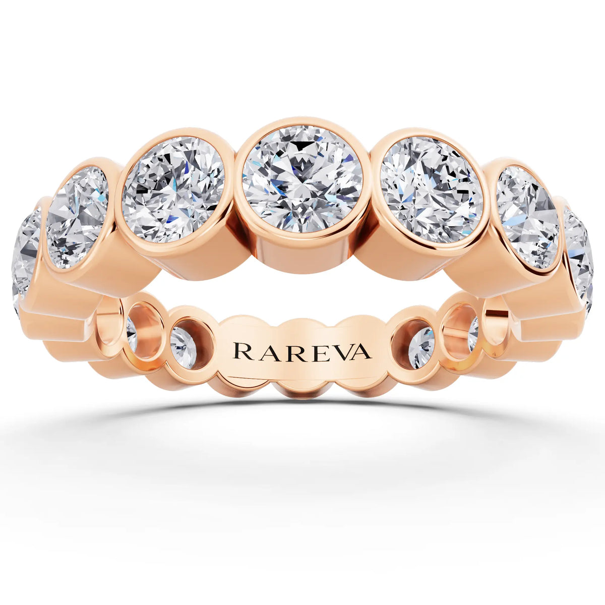 14K Rose Gold Round Cut Bezel Set Diamond Full Eternity Wedding Band - 4.1mm - Front