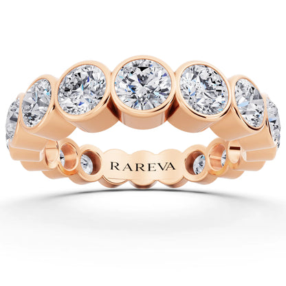 14K Rose Gold Round Cut Bezel Set Diamond Full Eternity Wedding Band - 4.1mm - Front