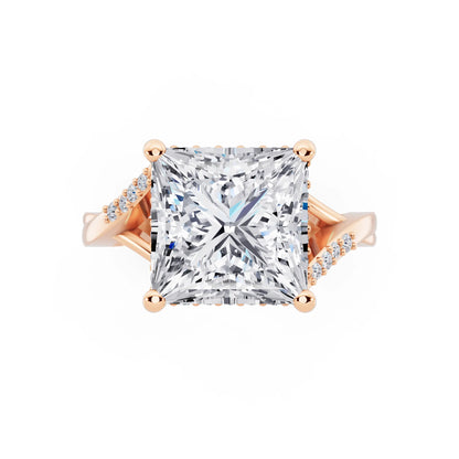 14 KT Rose Gold Princess Cut Diamond Split Shank Engagement Ring with Hidden Halo - top angle