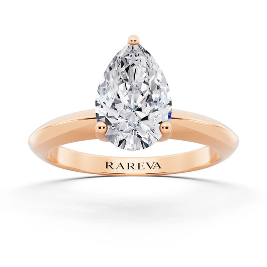 18 KT Rose Gold Pear Cut Diamond Classic Solitaire Ring - front view