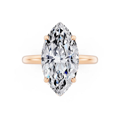 18 KT Rose Gold Marquise Cut Diamond Hidden Halo Solitaire Ring - top angle