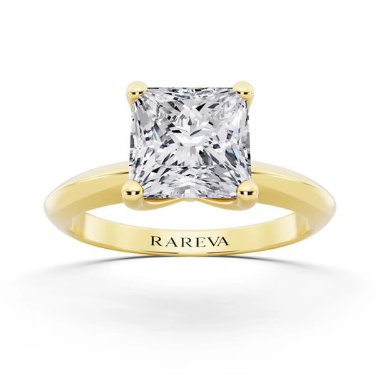 18 KT Yellow Gold Princess Cut Diamond Classic Solitaire Ring - front view