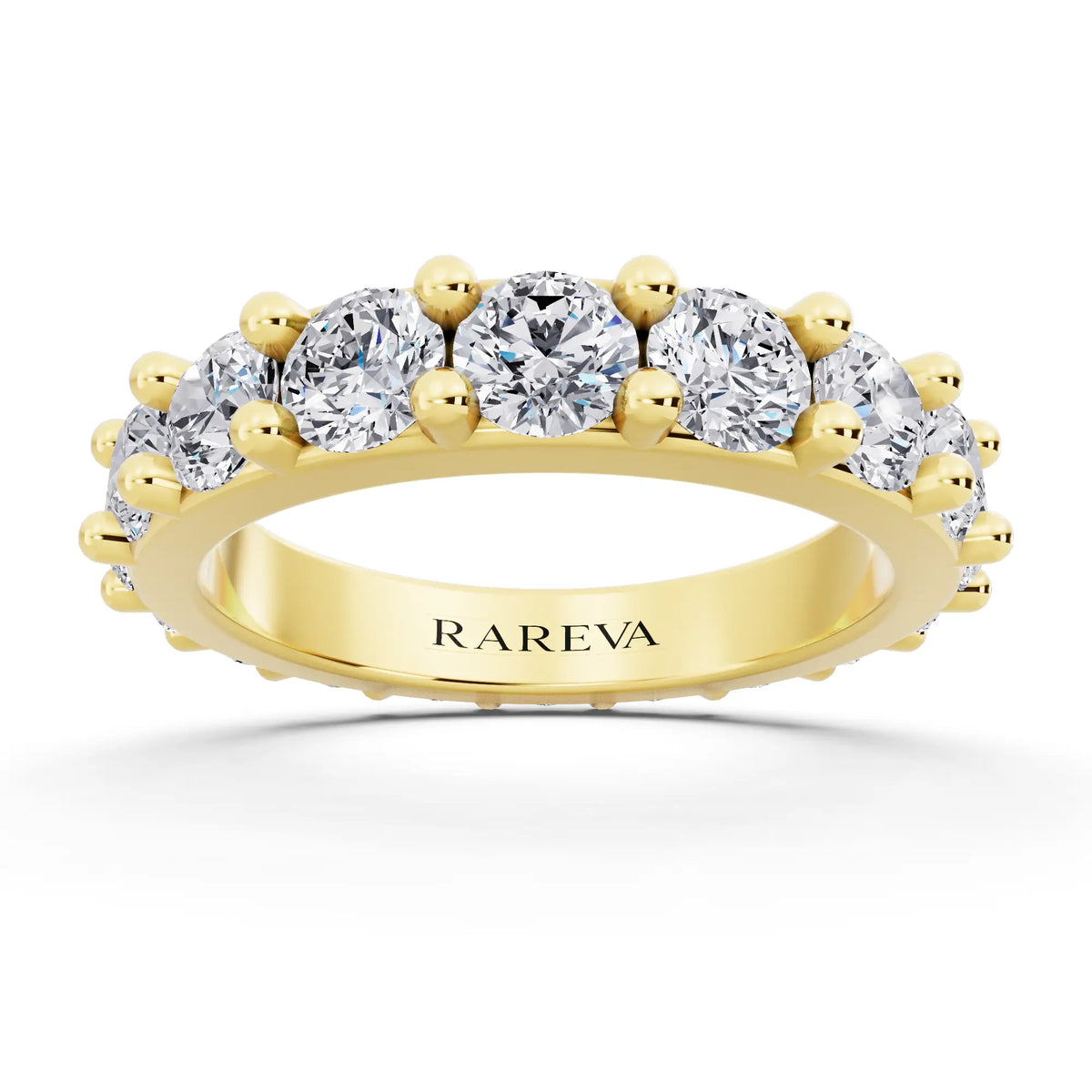 14K Yellow Gold Round Cut Diamond 4 Prong Eternity Band - 3.5mm - Front