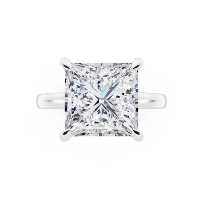 Platinum Princess Cut Diamond Solitaire Ring with Pave Collar - top angle