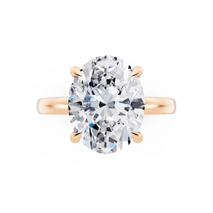 18 KT Rose Gold Oval Cut Diamond Solitaire Ring with Pave Collar - top angle