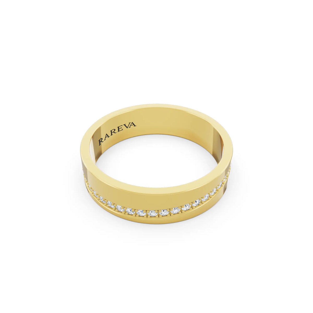 14K Yellow Gold Men's Round Cut Diamond Diagonal Pave Band - 5mm - Left