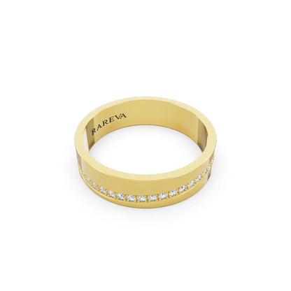 14K Yellow Gold Men's Round Cut Diamond Diagonal Pave Band - 5mm - Left