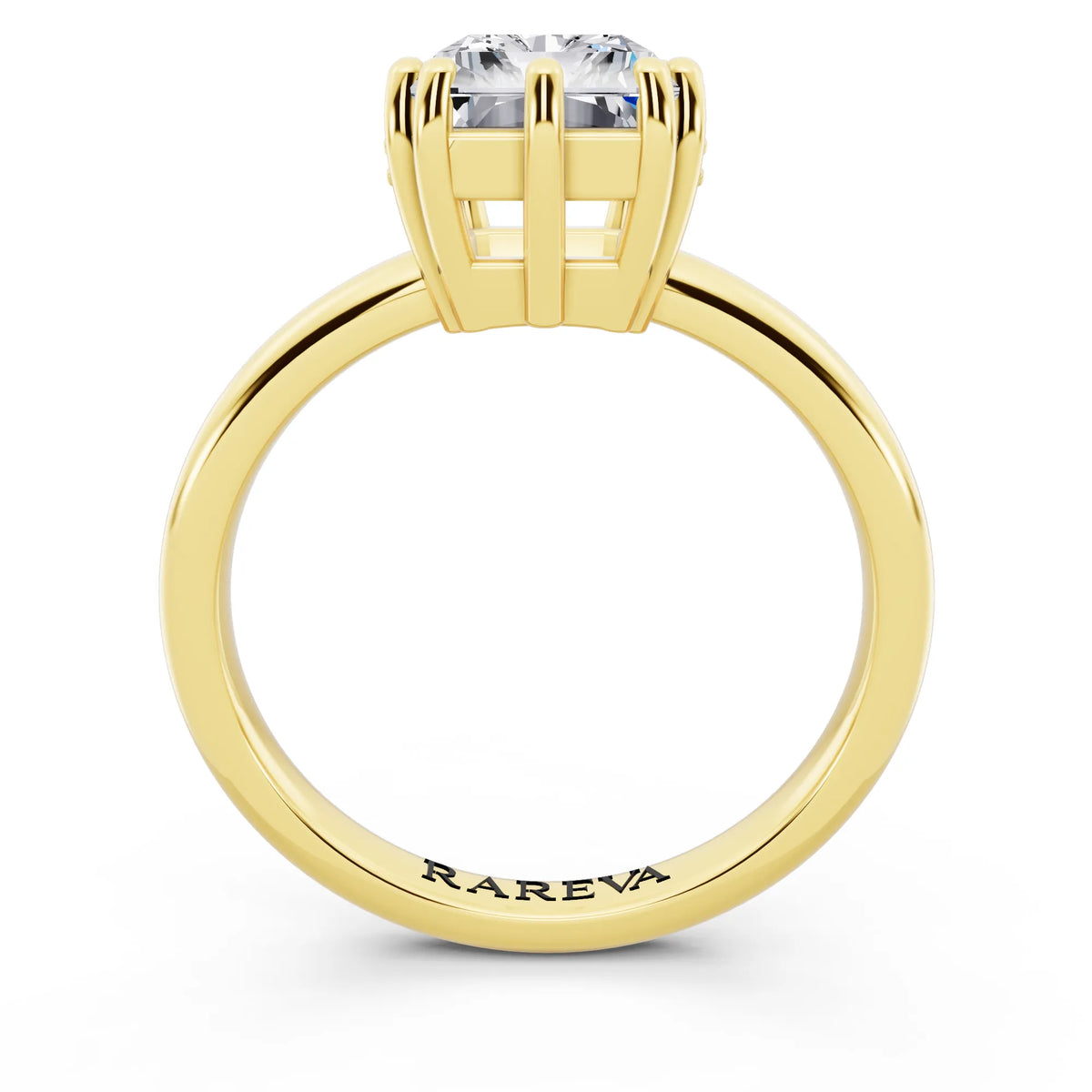 14 KT Yellow Gold Radiant Cut Diamond Solitaire Ring with Hidden Accent Basket - through finger