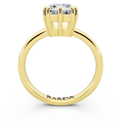 14 KT Yellow Gold Radiant Cut Diamond Solitaire Ring with Hidden Accent Basket - through finger