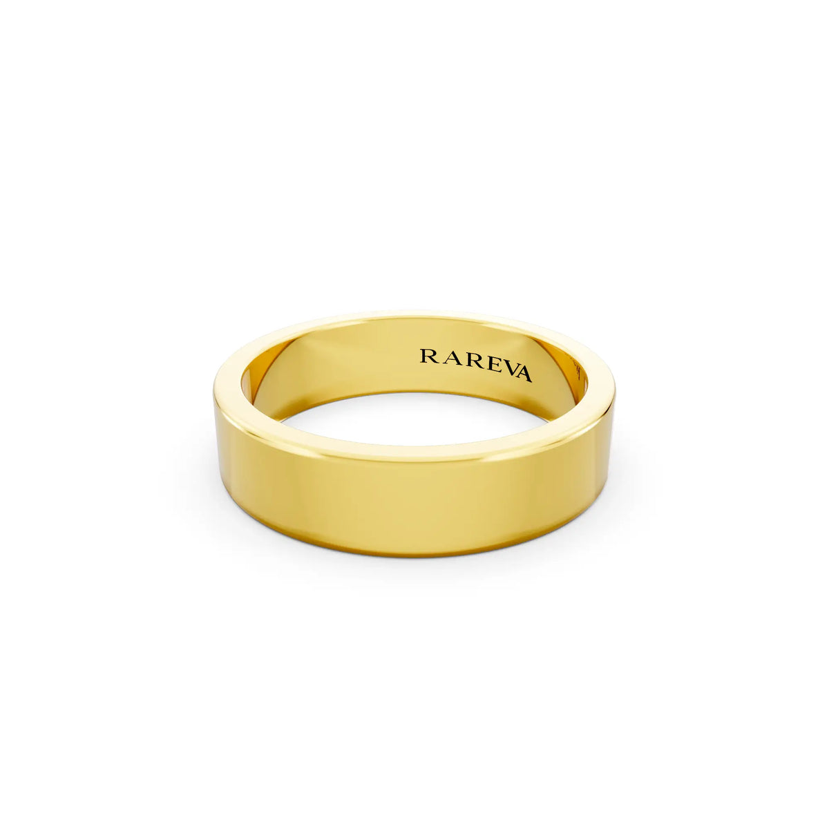 10K Yellow Gold Men's Soft Edge Flat Wedding Band - 5mm - Close up