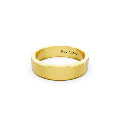 10K Yellow Gold Men's Soft Edge Flat Wedding Band - 5mm - Close up