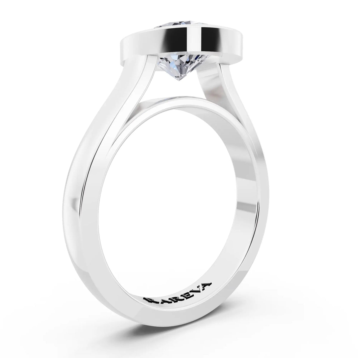 Platinum Oval Cut Diamond Bezel Set Solitaire Ring - top view