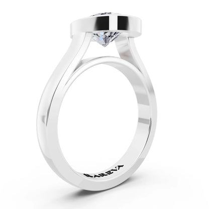 Platinum Oval Cut Diamond Bezel Set Solitaire Ring - top view