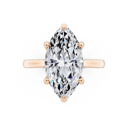 14 KT Rose Gold Marquise Cut Diamond Solitaire Ring with Cathedral Band - top angle