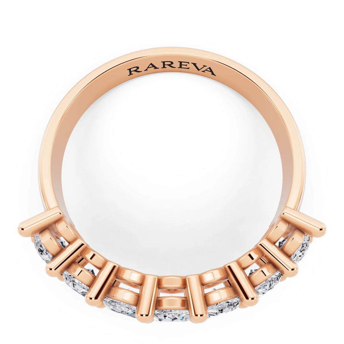 10K Rose Gold Seven Stone Marquise Cut Diamond Half Eternity Wedding Band - 2mm - Top