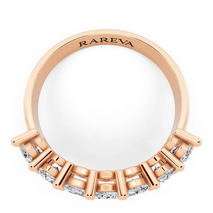 10K Rose Gold Seven Stone Marquise Cut Diamond Half Eternity Wedding Band - 2mm - Top