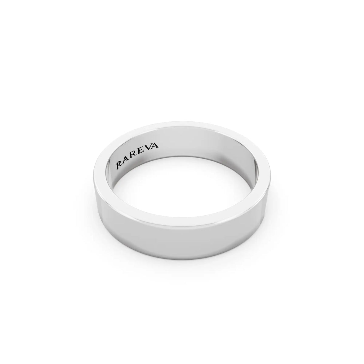 10K White Gold Men's Soft Edge Flat Wedding Band - 5mm - Left