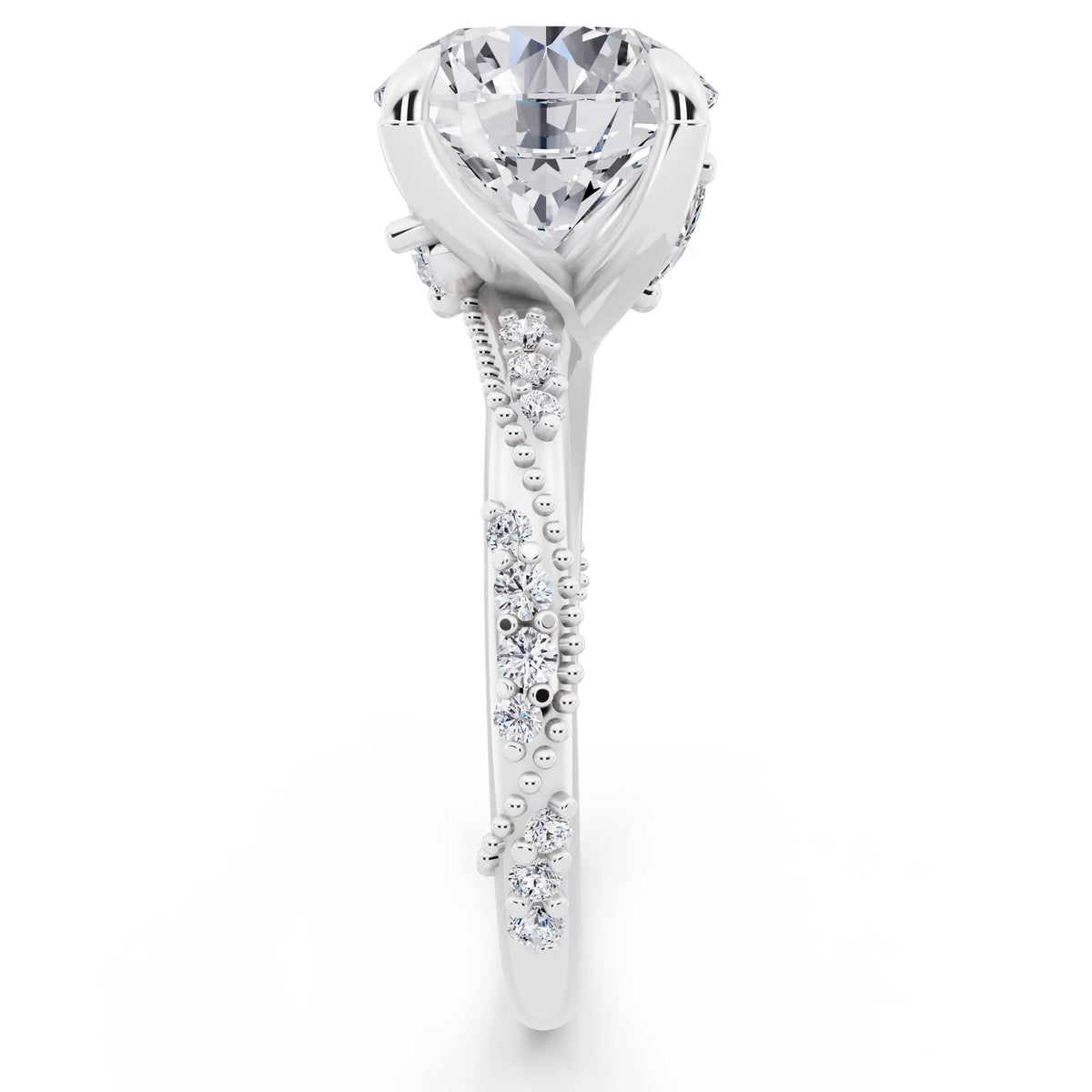 14 KT White Gold Round Cut Diamond Ring with Marquise Accent - side view