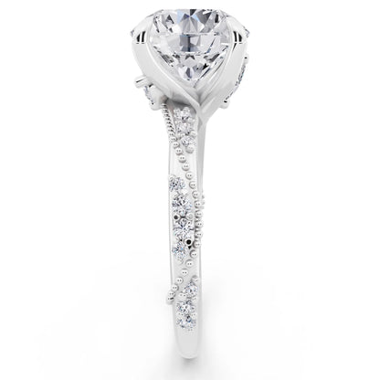 14 KT White Gold Round Cut Diamond Ring with Marquise Accent - side view