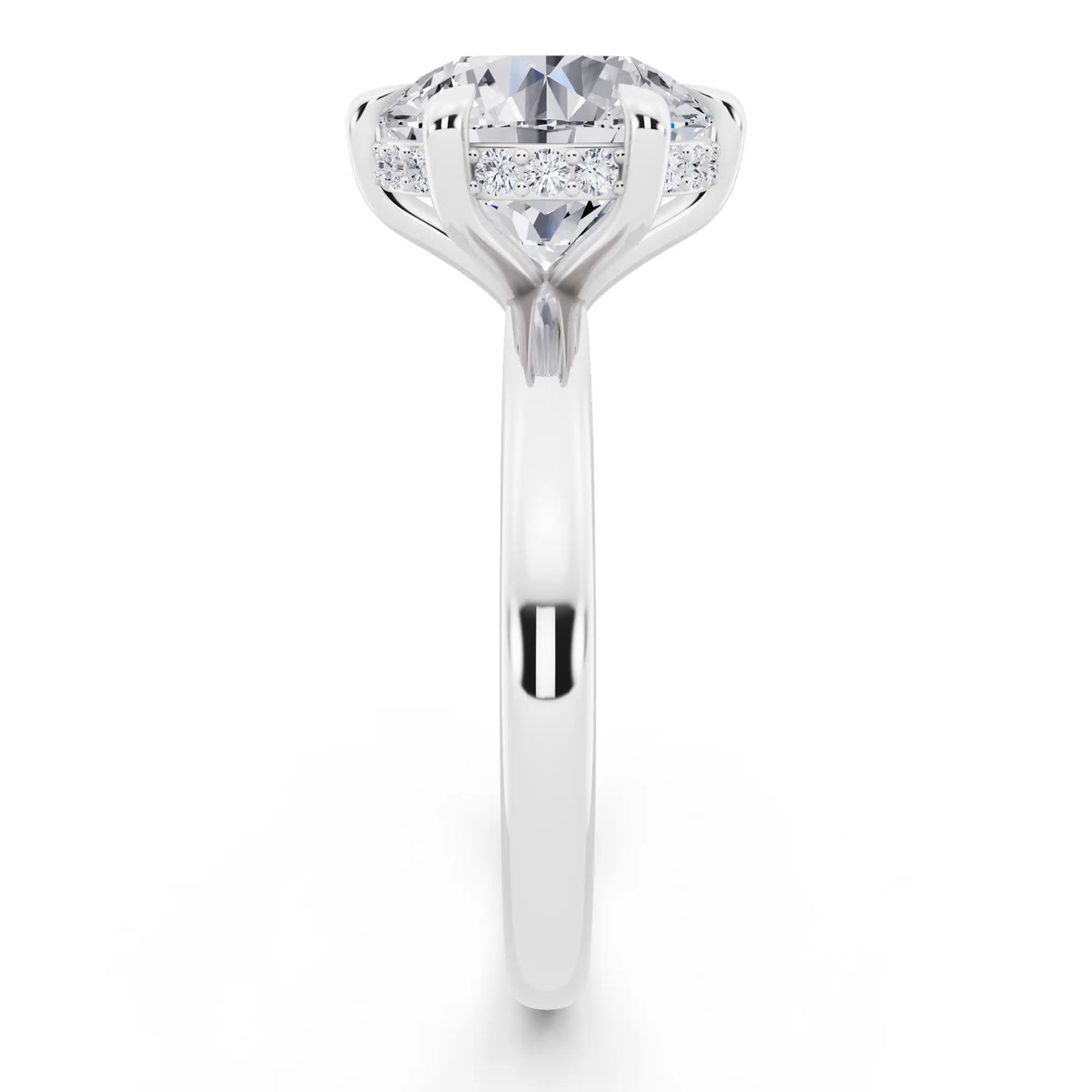 18 KT White Gold Round Cut Diamond Hidden Halo Solitaire Ring - side view