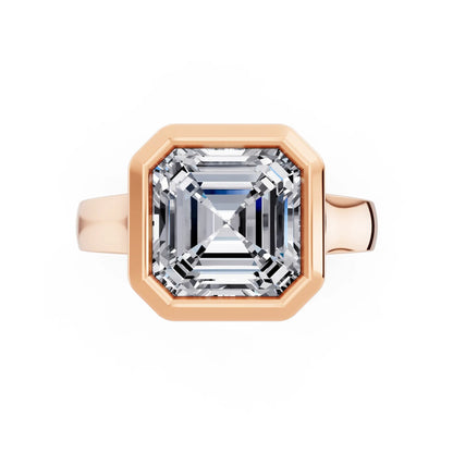 14 KT Rose Gold Asscher Cut Diamond Bezel Set Solitaire Ring - front view