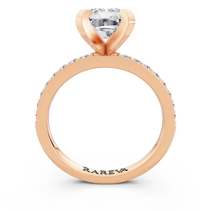 18 KT Rose Gold Radiant Cut Diamond Solitaire Ring with Pave Shank - through finger