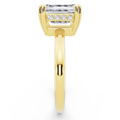 18 KT Yellow Gold Emerald Cut Diamond Solitaire Ring with Hidden Accent Basket - side view