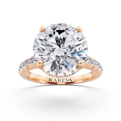 18 KT Rose Gold Round Cut Diamond Ring with Hidden Halo - front view