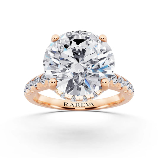 18 KT Rose Gold Round Cut Diamond Ring with Hidden Halo - front view