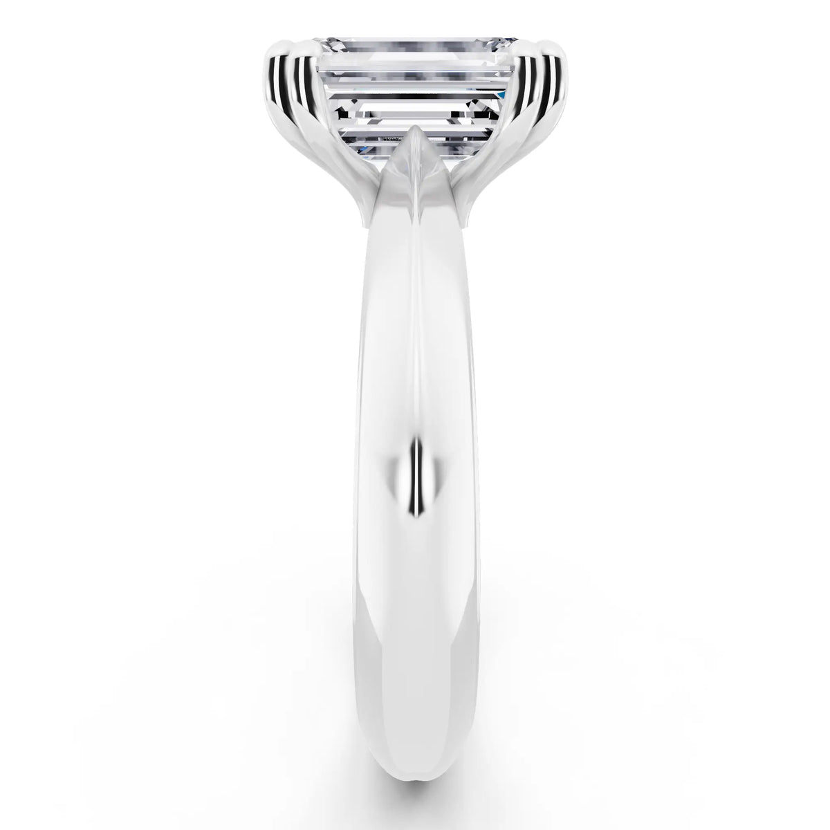Platinum Emerald Cut Diamond Solitaire Ring with Knife Edge Band - side view