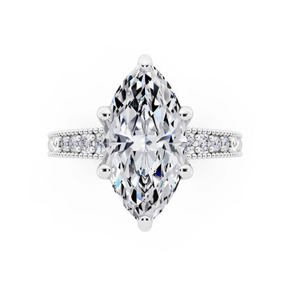 14 KT White Gold Marquise Cut Diamond Vintage - top angle