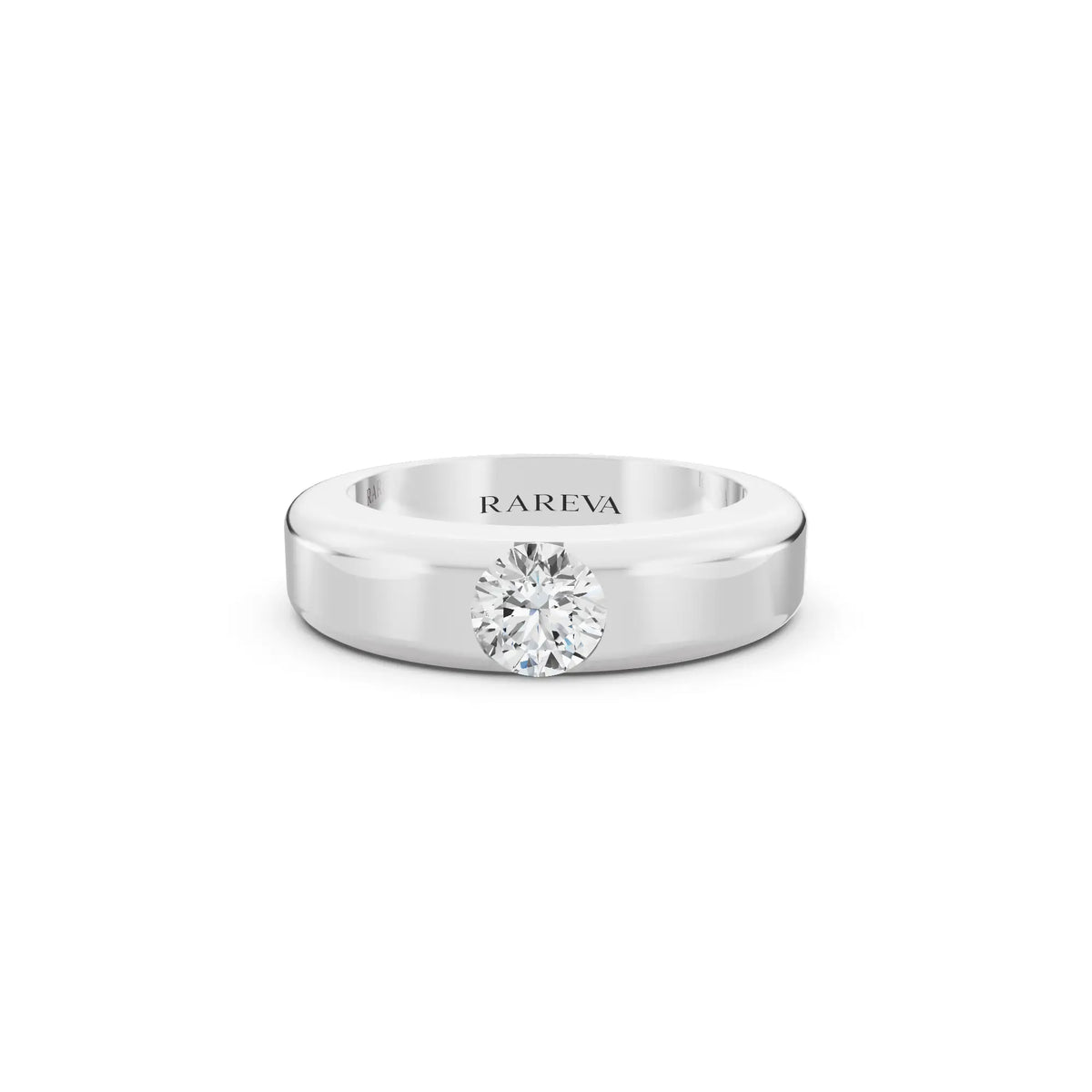 10K White Gold Men's Round Cut Diamond Solitaire Band - 5mm - Front