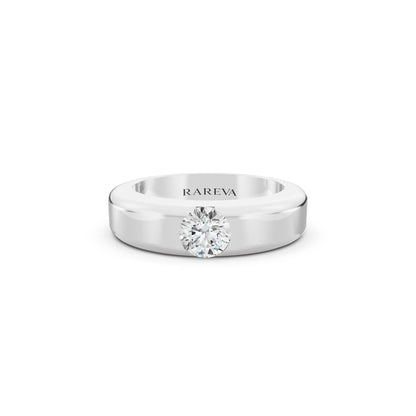 10K White Gold Men's Round Cut Diamond Solitaire Band - 5mm - Front