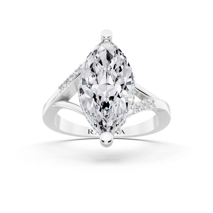 Platinum Marquise Cut Diamond Split Shank Engagement Ring with Hidden Halo - front view