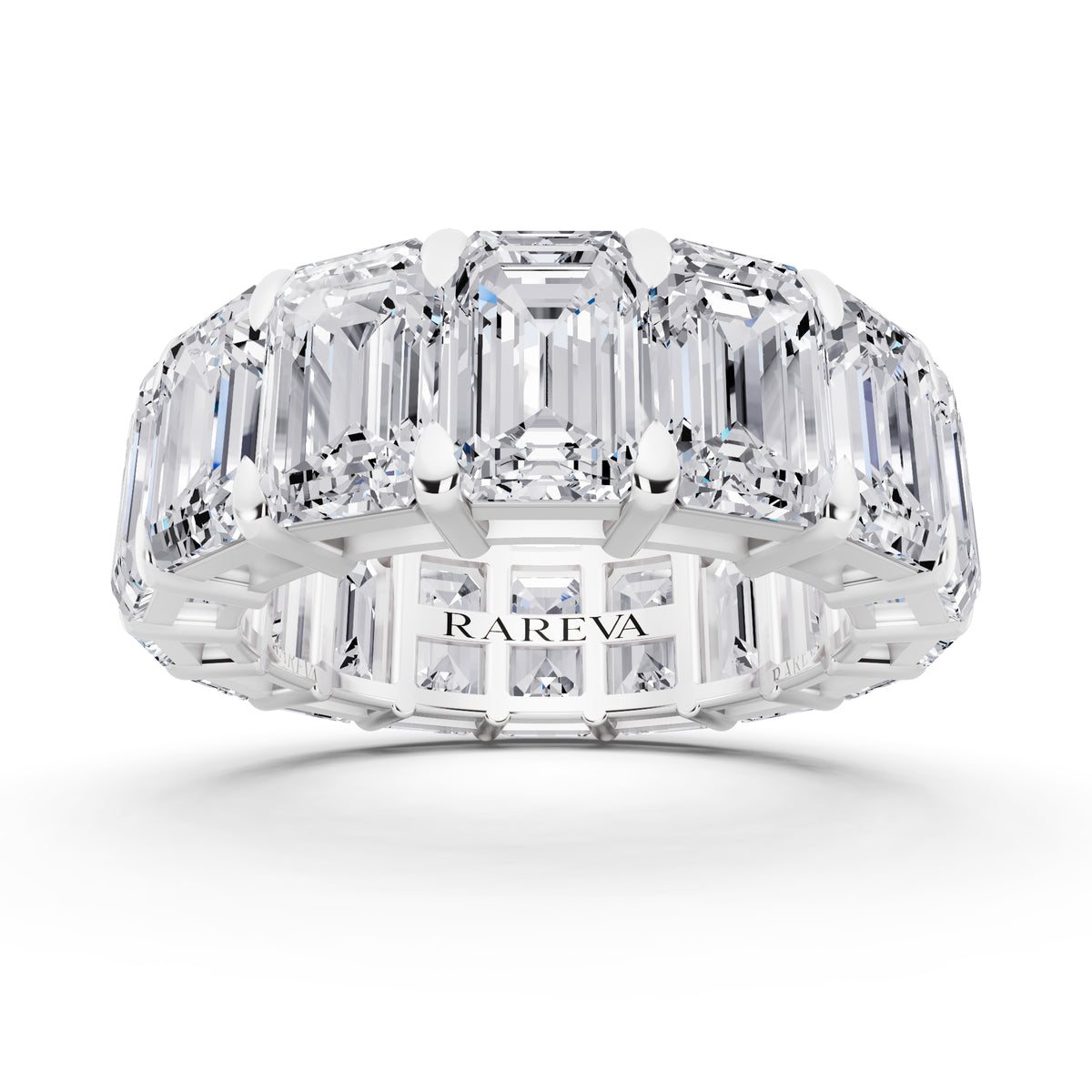 Silver Emerald Cut Diamond Eternity Band - 6.2mm - 8.00ctw - Front