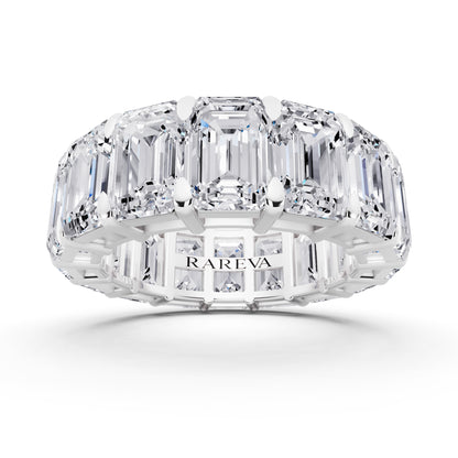 Silver Emerald Cut Diamond Eternity Band - 6.2mm - 8.00ctw - Front