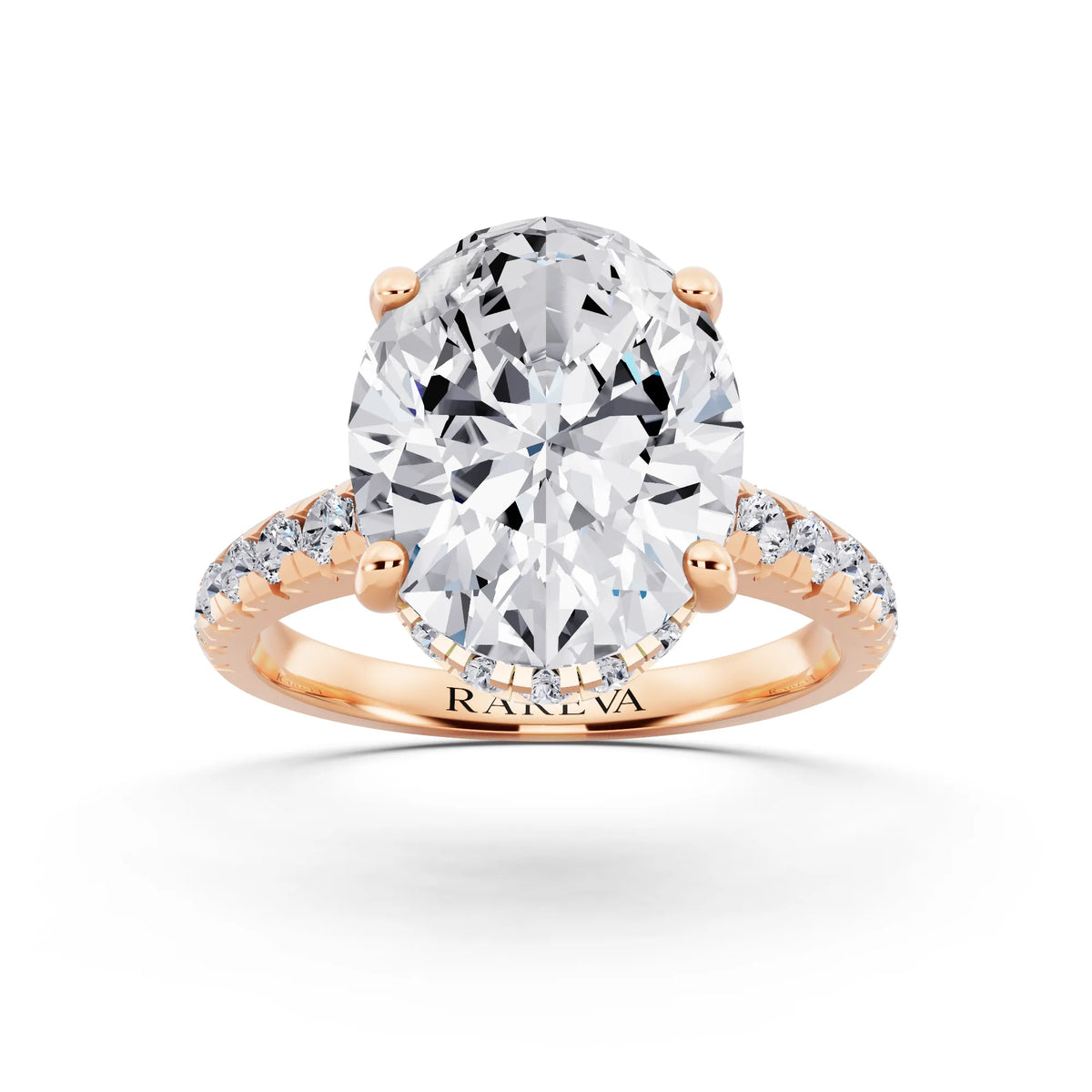 18 KT Rose Gold Oval Cut Diamond Ring with Hidden Halo - front view